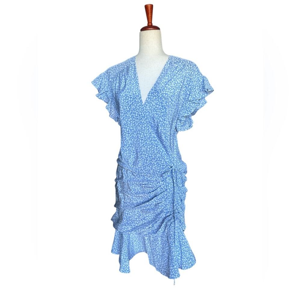 Veronica Beard Marla Blue Floral Silk Ruched Ruffle Mini Dress Size 12